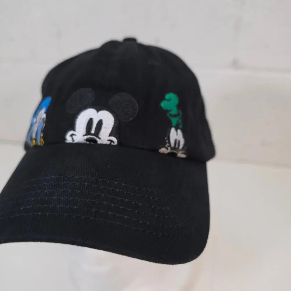 Disney Mickey & Friends Dad Hat Black Mickey Donald Goofy Adjustable Strap Cap